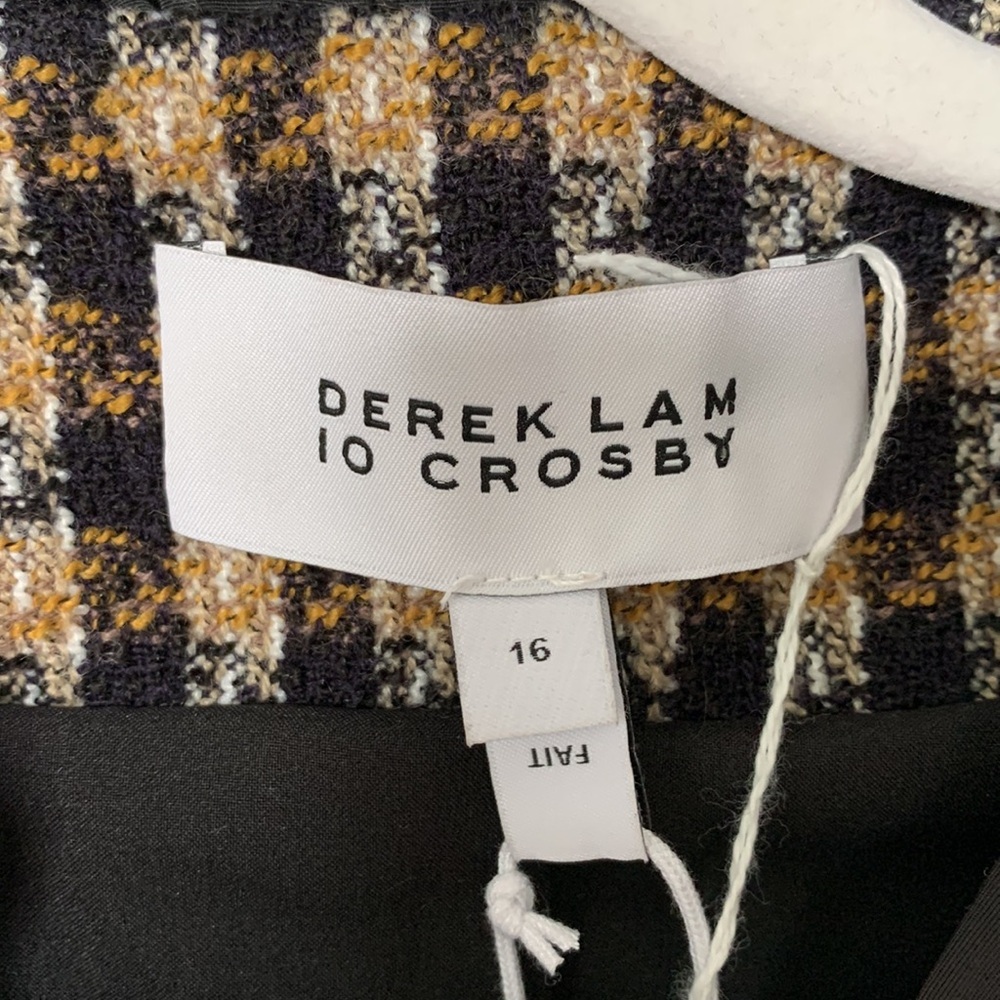 10 Crosby Derek Lam Tweed Checkered Black & Gold Ruffle Blazer size 16 - Picture 6 of 13